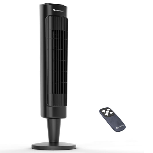 Comfort Zone 36-Inch Oscillating Tower Fan with Remote Control - Quiet Cooling Fan for Bedroom and Office, 3 Speeds & 3 Modes (Normal, Natural