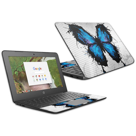 MightySkins Carbon Fiber Skin for HP Chromebook G6 11.6" (2018) - Butterfly Splash | Protective, Durable Textured Carbon Fiber Finish | Easy…