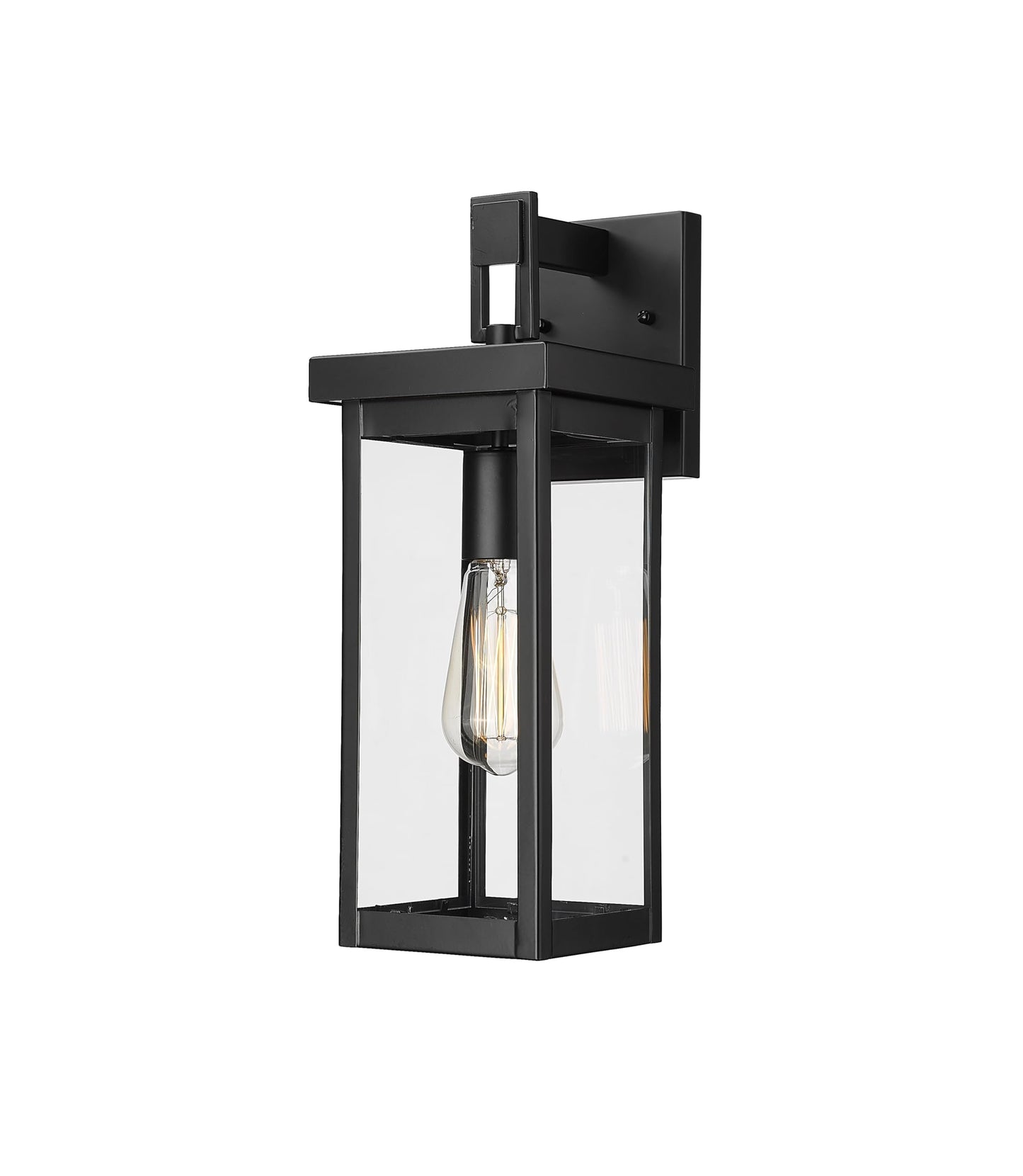 ML Lighting | Barkeley Collection | 42601-PBK | 16" Modern One Bulb Outdoor Steel Small Wall Sconce | Anti-Rust Powder Coat Black with Clear Glass