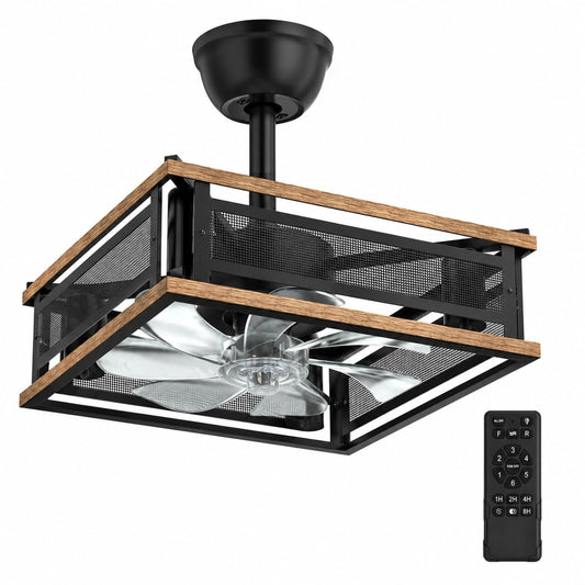 PYY 16-Inch Farmhouse Caged Ceiling Fan with Lights, Remote, 6-Speed