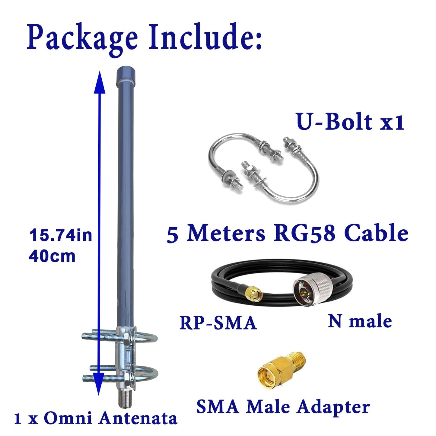 GTOMNI Meshtastic 915MHz Lora Antenna Fiberglass Antenna 915MHz with 16.4Ft Low Loss 3D-FB RG58 Cable for Helium Hotspot RAK Nebra Bobcat 300 Hotspot