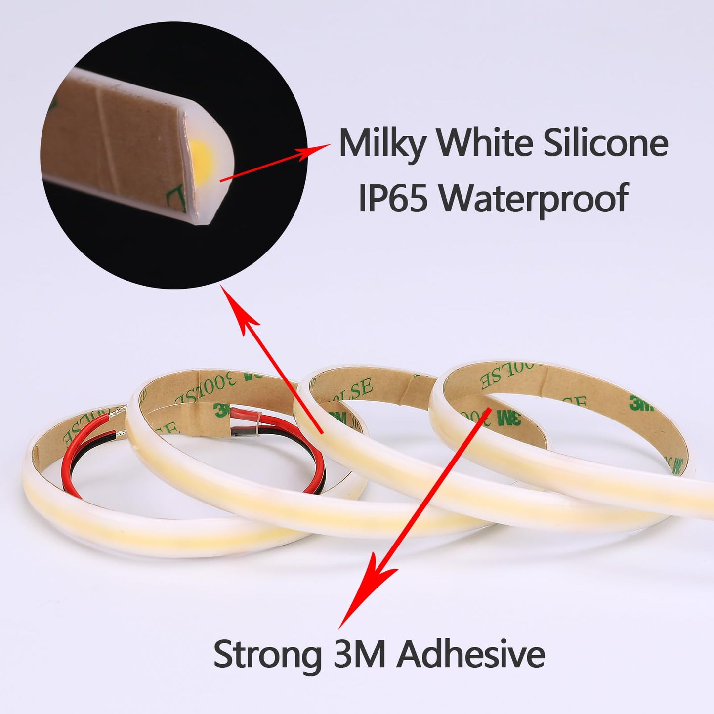 GOMING Diffused 24V 10M/32.8ft COB LED Strip Light Cool White 6000K Milky White Silicone IP65 Waterproof 11W/M 6300LM 3120LEDs CRI 93+ Flexible LED