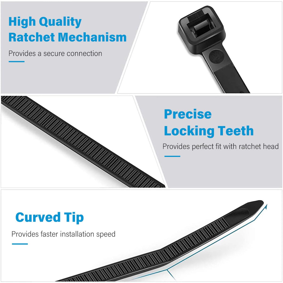 Zip Ties Heavy Duty Cable Ties with 300lbs Tensile Strength, Multi-Purpose Adjustable Ties, UV Resistant Indoor and Outdoor Cable Ties for Use in The