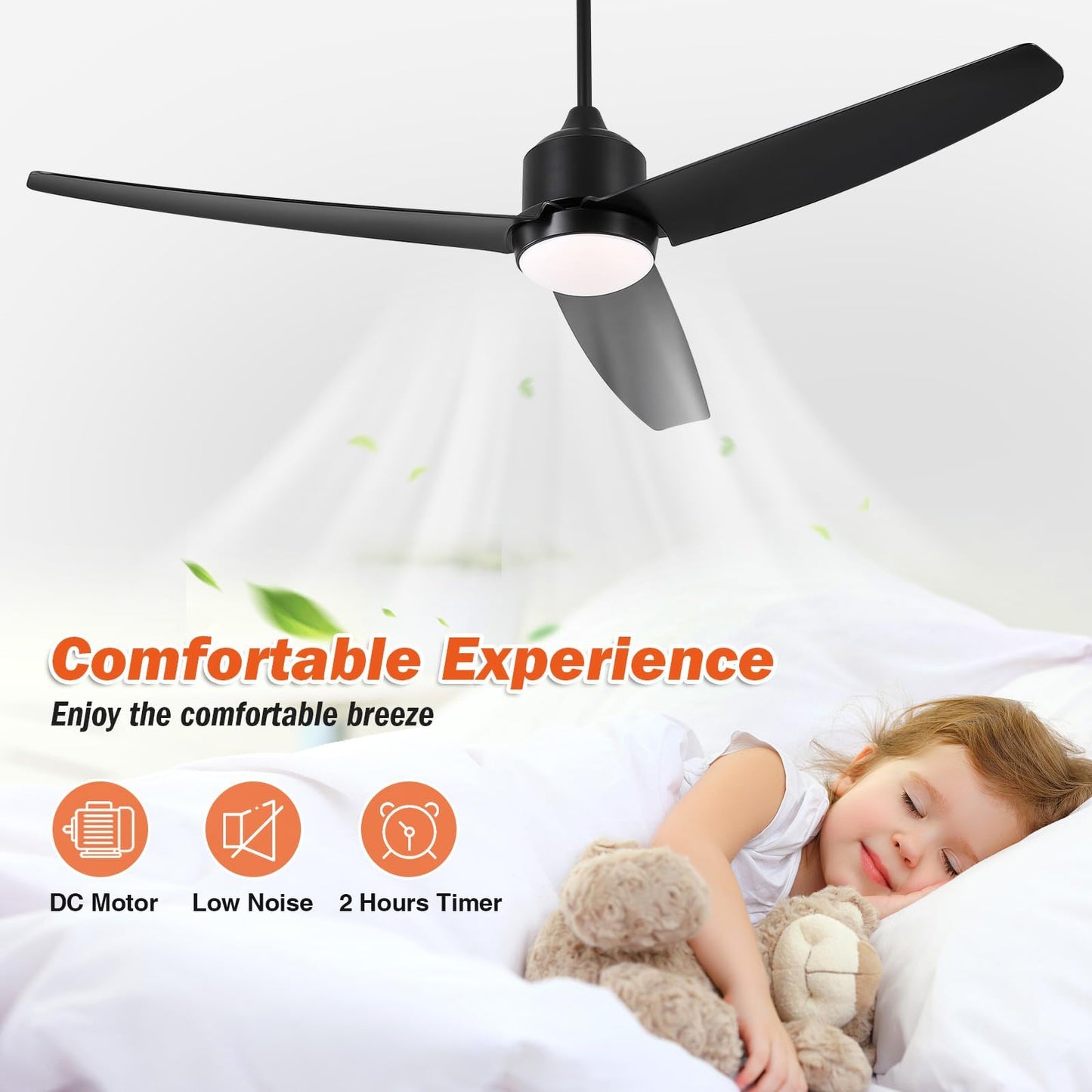 BZX Waterproof Outdoor Ceiling-Fan with Light - 52" Modern Ceiling Fans with 3 Colors LED Light, App & Remote Control, Quiet DC Motor, for Patios