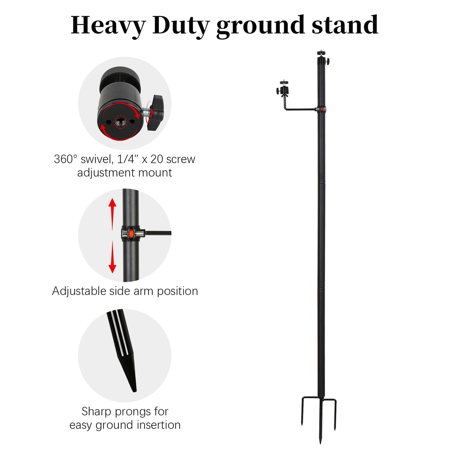 Xtellar 56'' Heavy Duty Trail Camera Mount with Solar Panel Arm - 2-in-1 Adjustable Steel Ground Stake, 360° Swivel Mounts, 3-Spike Base