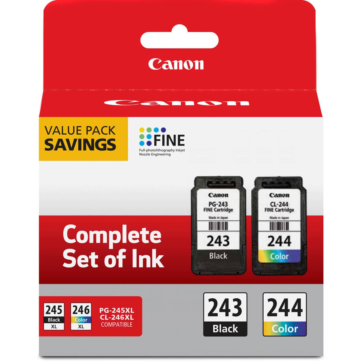 Canon PG-243/CL-244 Black and Color Ink Cartridge Value Pack for Select PIXMA iP, MG, MX, TR, TS Series Printers, 3-Pack