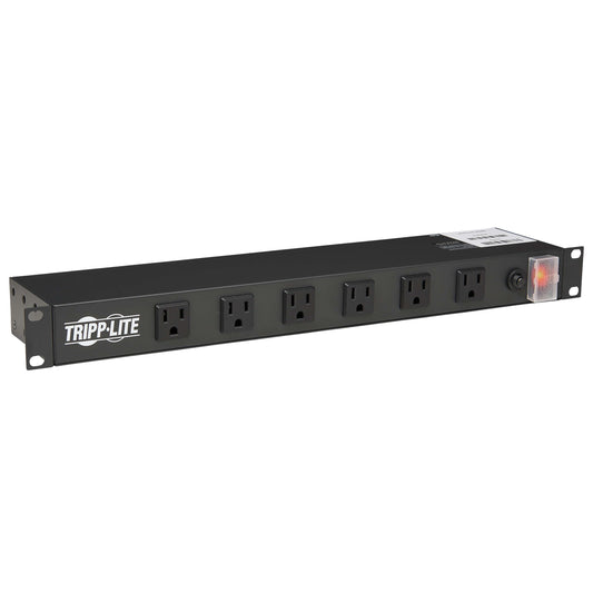 Tripp Lite 12-Outlet Rack Mount Power Strip PDU, Six Front & Six Rear Facing Outlets, 15A, 120V, 15ft Cord with Right-Angle Plug, Horizontal 1U Rack