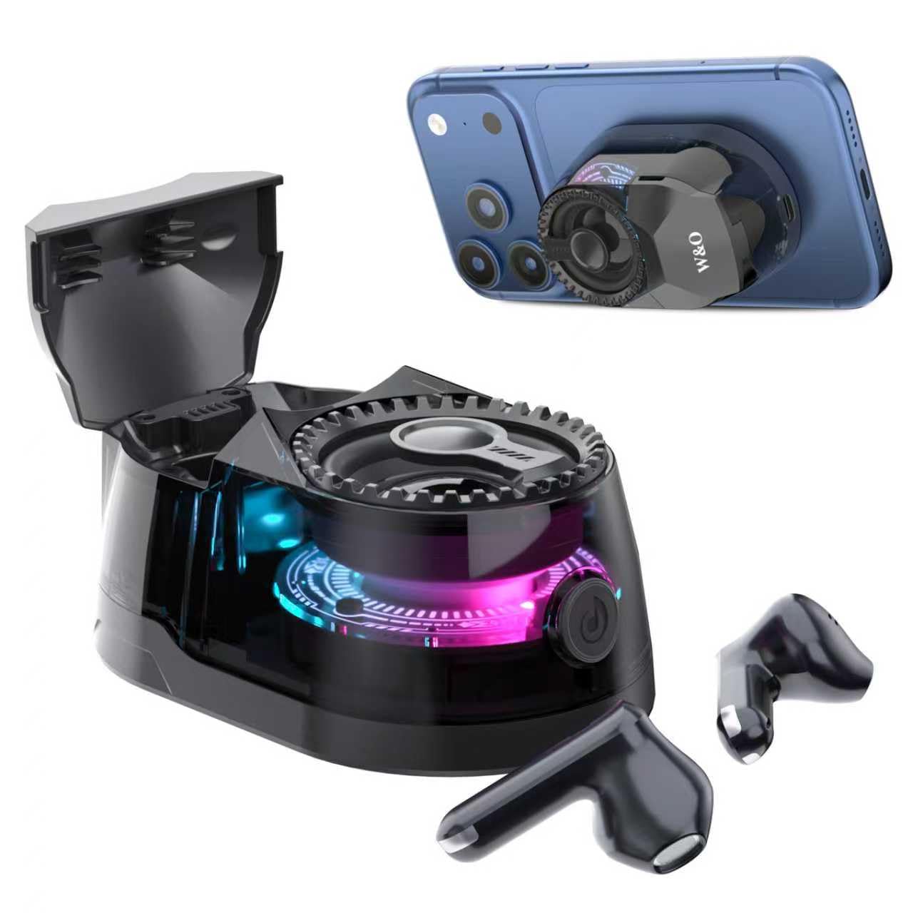W & O Bluetooth Speaker with Wireless Earbuds,All in One, Magnetic Portable Speaker Bluetooth 5.4 with RGB Lights, Magnetic Mount?for Travel, Gifts