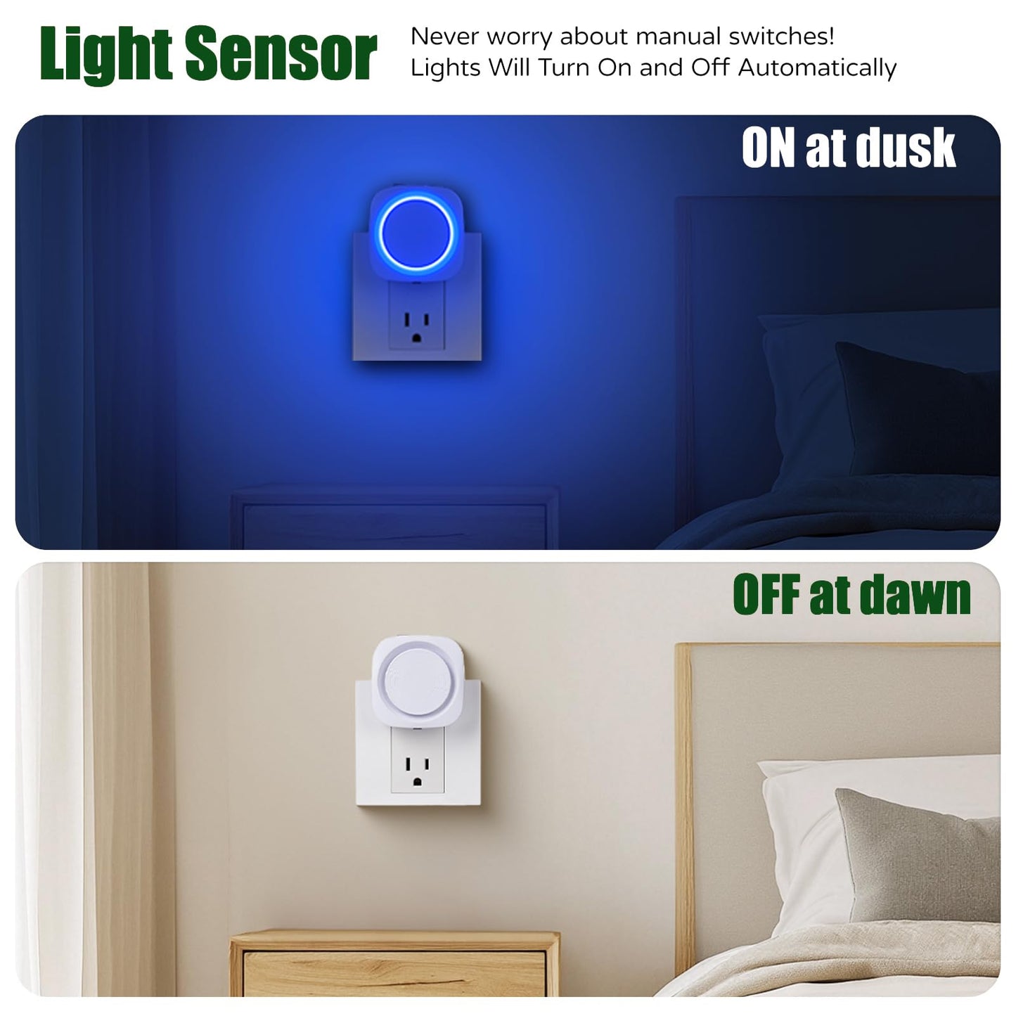 Fusunloh Blue Night Lights Plug in to Wall,4 Packs Dimmable Night Light with Auto Dusk to Dawn Sensor,Soft Glow Night Light for Bathroom