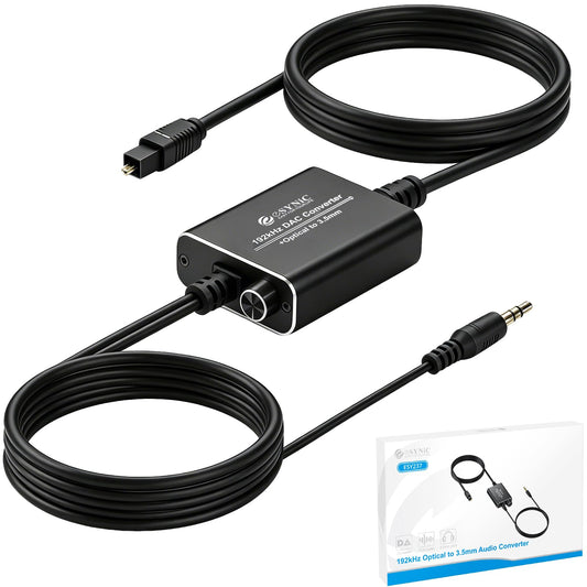 eSynic Portable Optical to 3.5mm/Aux Adapter-7 FT Long-192KHz DAC Converter-Metal Shell-Built in Amplifier Chip-Easy to Setup- from