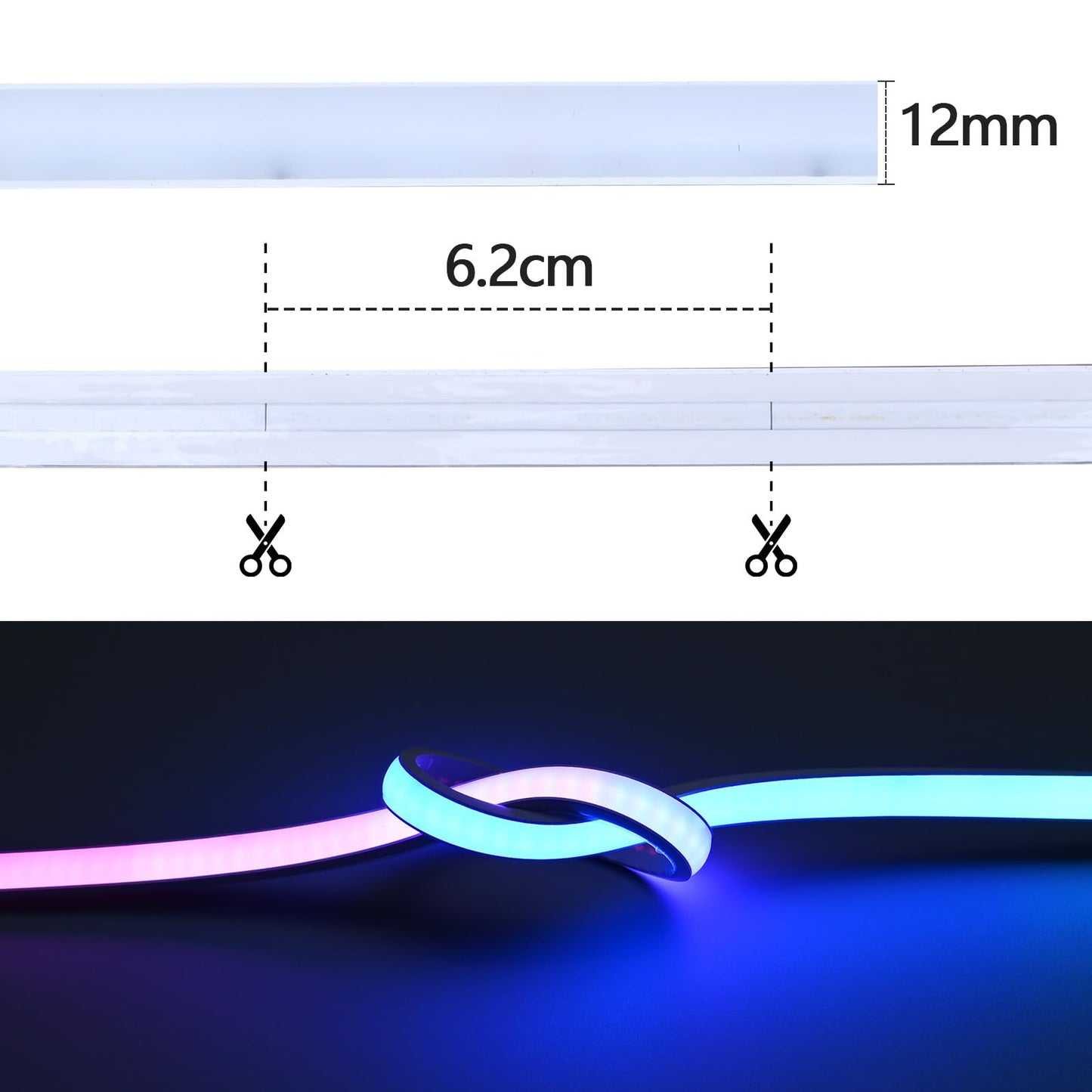 GOMING 24V 32.8ft/10M WS2811 Neon RGB COB LED Strip Light Addressable IP67 Waterproof 576 LEDs/M 16W/M Uniform Glow Self-Adhesive LED Tape for DIY