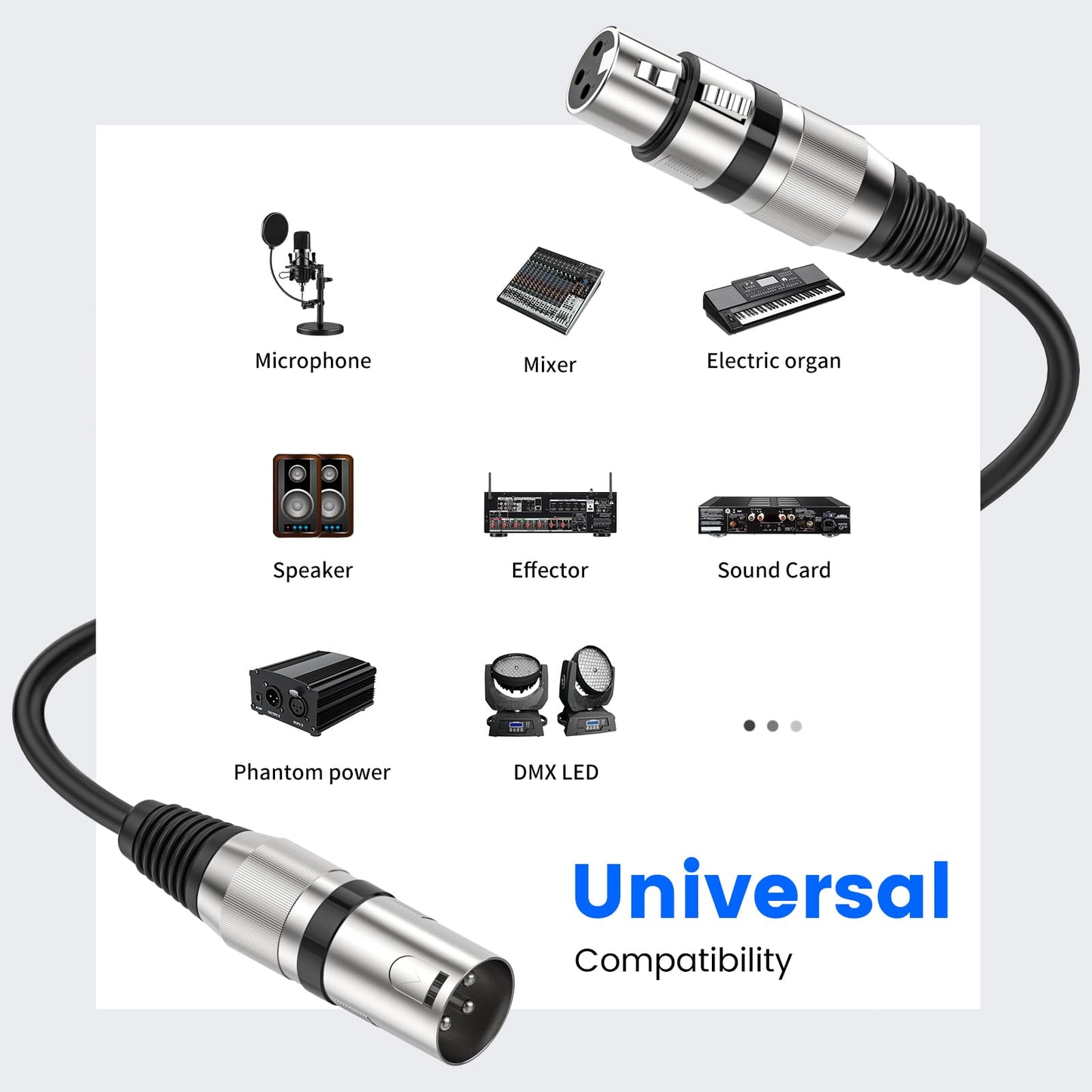 MOSWAG XLR Cable 6.6FT/2M 3 Pin Balanced XLR Male to Female Microphone Cable Noise Cancelling Mic Speaker Cable for Power Amplifier Audio Sound