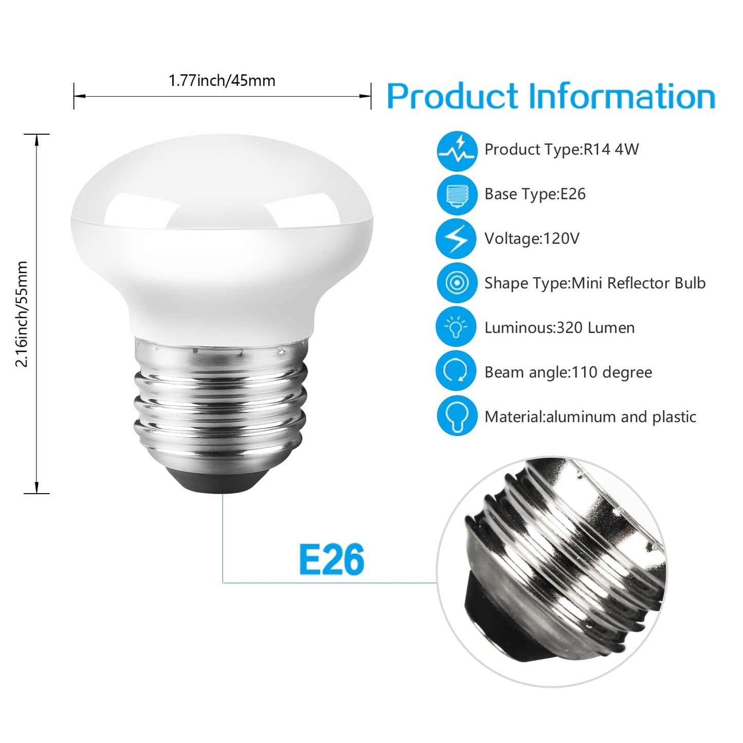 Haian Support R14 LED Light Bulbs, 4W 25W Equivalent, E26 Base, Warm White