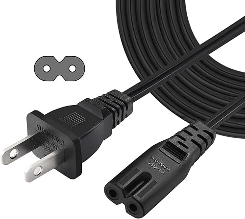 6 Feet Figure 8 Non-Polarized (NEMA 1-15P to C7) 2 Prong Power Cord, Compatible with Printers, Smart LEDs, TVs, Play-Stations, Notebook and Laptop