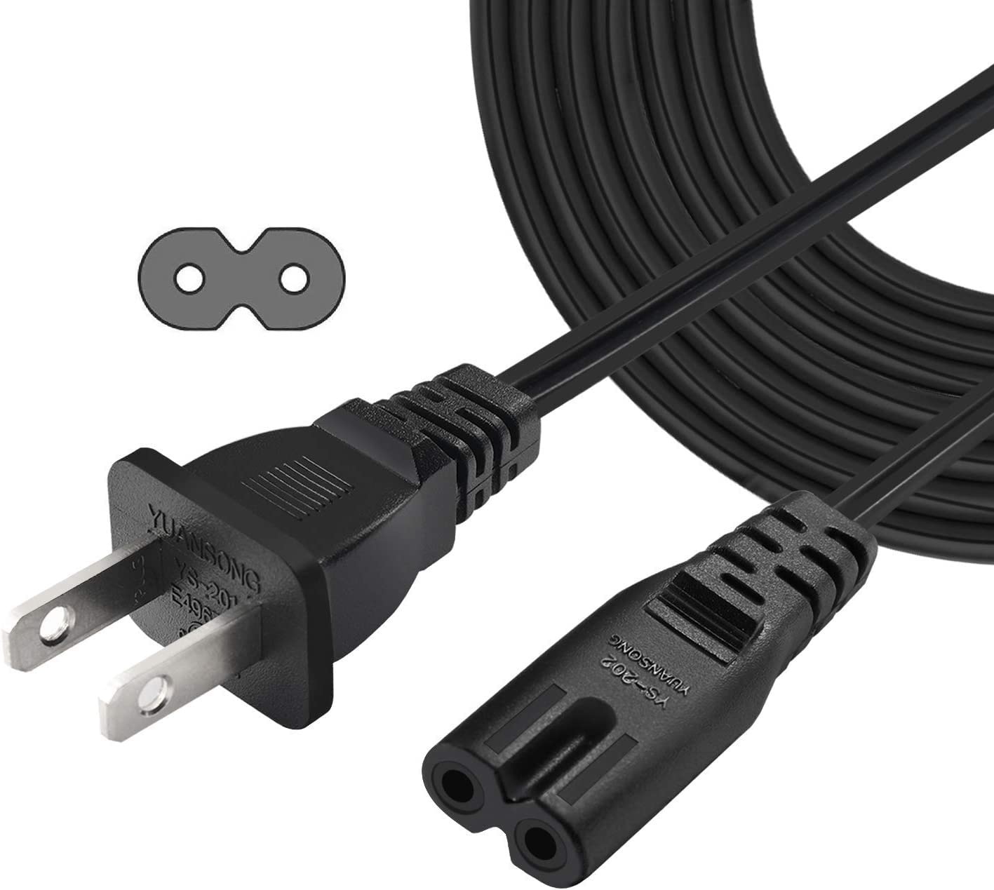 6 Feet Figure 8 Non-Polarized (NEMA 1-15P to C7) 2 Prong Power Cord, Compatible with Printers, Smart LEDs, TVs, Play-Stations, Notebook and Laptop