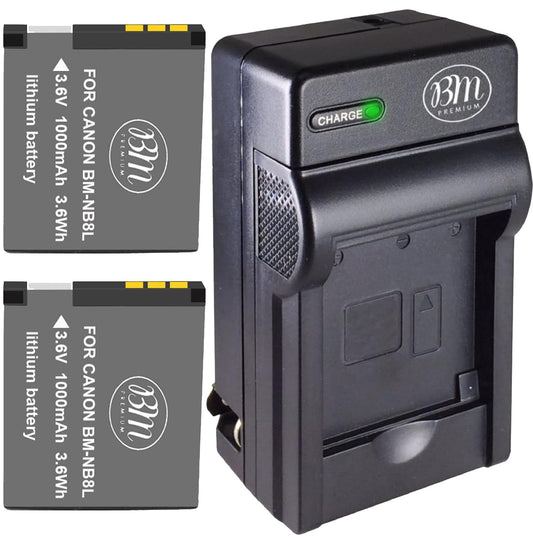 Big Mike's BM Premium 2-Pack of NB-8L Batteries and Battery Charger for Canon PowerShot A2200 is, A3000 is, A3100 is, A3200 is, A3300 is Digital