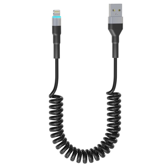 Coiled Lightning Cable Apple Carplay Compatible [Apple MFi Certified] Short USB to Lightning Apple Carplay Cable with Data Sync and LED, Retractable…