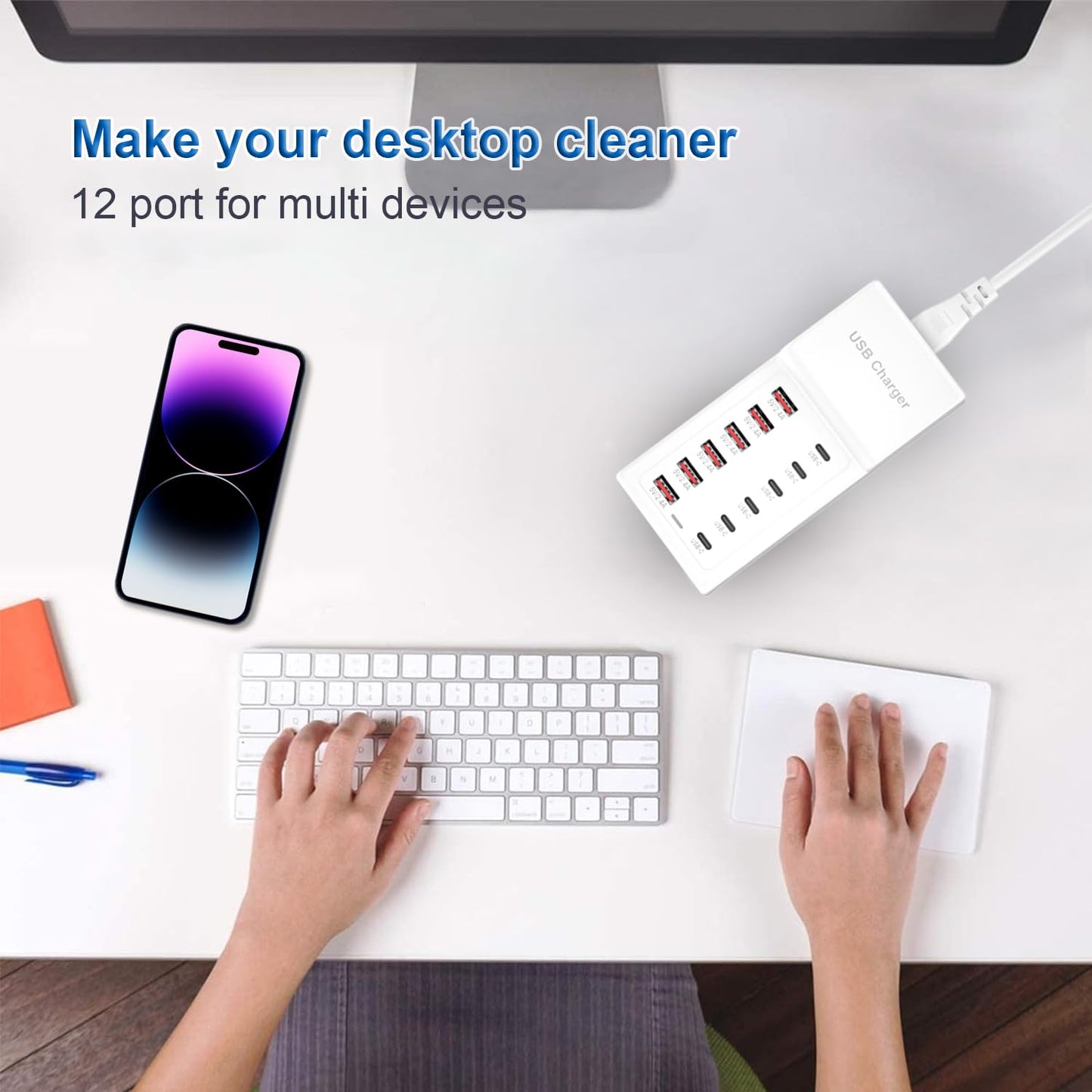 USB Charging Station 50w10A 12 Ports Multiple Charging Block, USB C Strip for iPhone 13/14/15/16/17/Smartphone/Tablet/Watch/Headphones and Multiple