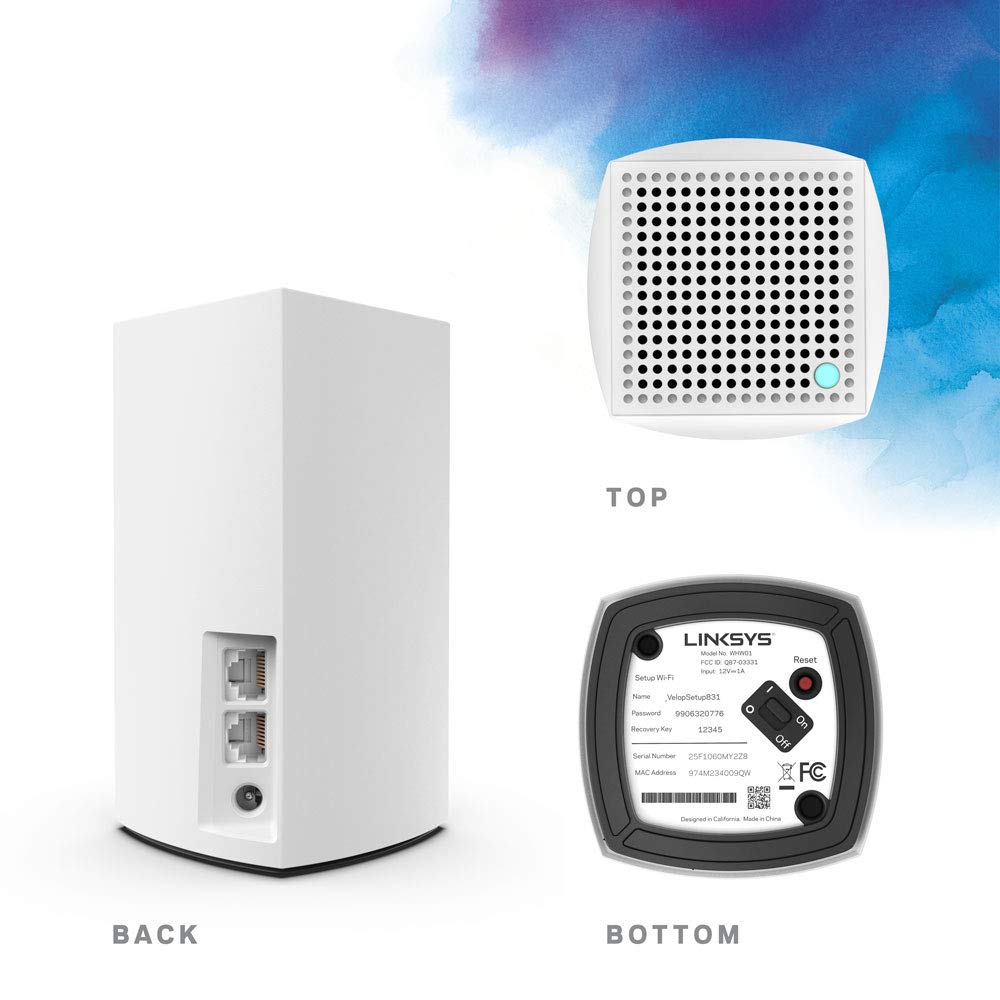 Linksys Velop Dual Band Intelligent Mesh WiFi System Ultra-Fast and Full-Strength Mesh Wi-Fi, Handles 50+ Devices, MU-MIMO Technology - White (AC1200)
