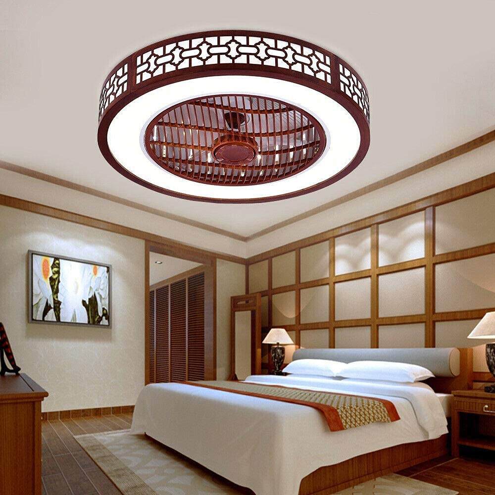 YIYIBYUS 22 Inches Modern Ceiling Fan with Light, Enclosed Low Profile Ceiling Fan with Remote Control, 2 Colors LED Lighting, 3 Wind Gear,
