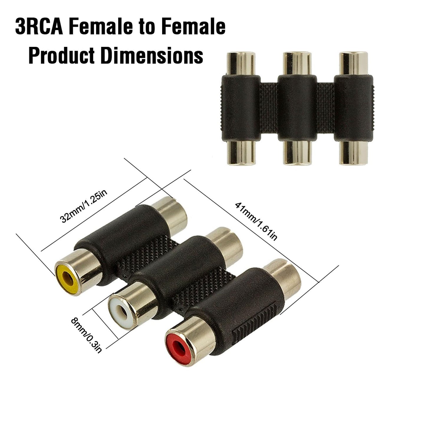 Hosyl RCA Female to Female Coupler, 3-RCA Female to Female Jack Coupler Adapter White Red Yellow - 5 Pack