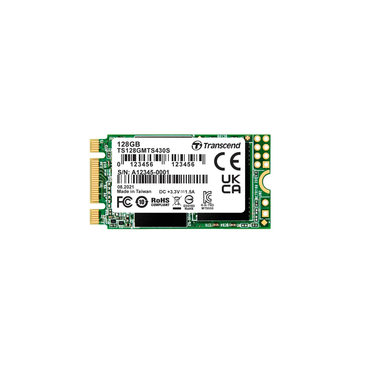 Transcend 128GB MTS430S M.2 SATA III 2242 SSD, Dram Cache, B+M Key