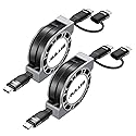 RULUS 2 in 1 Retractable USB C Cable 60W, [2Pack,4ft] Retractable USB C to C/Lightning (PD 27W) Fast Charging & Data Sync with IP/Type C Ports