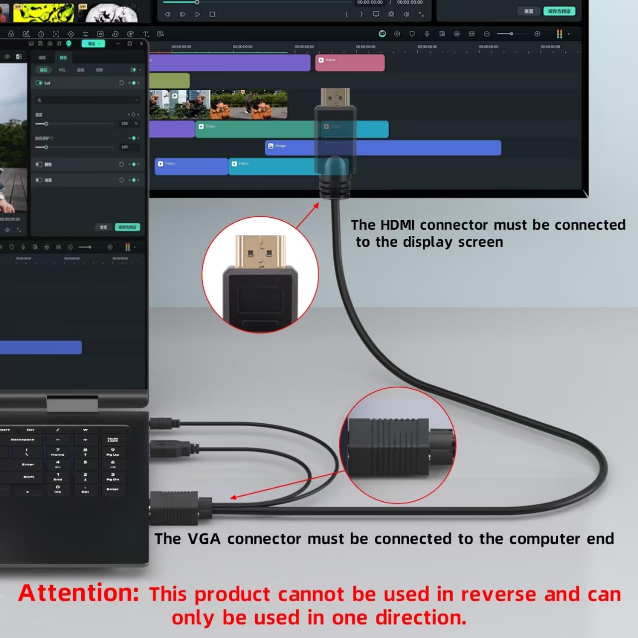 Kirzi VGA (Sources) to HDMI (Display) Cable 6ft with Audio, VGA Maleto HDMI Male Converter Cord Adapter Cable Compatible Witch Computer/Laptop