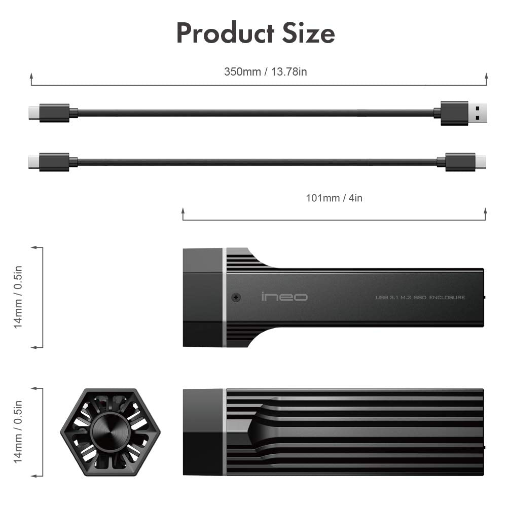 ineo M.2 NVMe (PCIe) SSD Enclosure Built-in Cooling Fan and Write Protection Switch [C2605-NVMe]