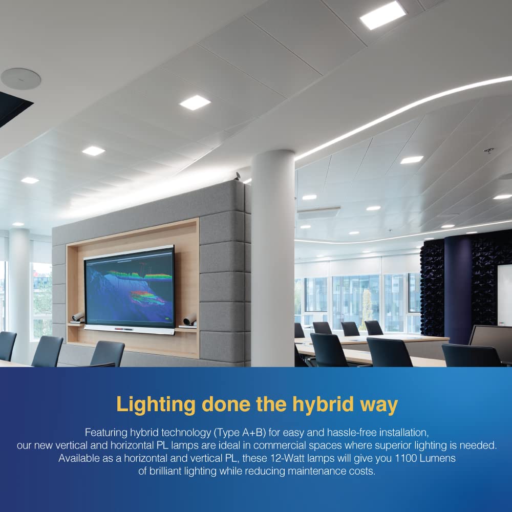 Euri Lighting EPL-2140H Non-Dim Hybrid (A+B) LED Horizontal PL, G24Q, 12W (26W Equal), Bright White (4000K), 1100lm, 80CRI, AC120-277V, 140° Angle
