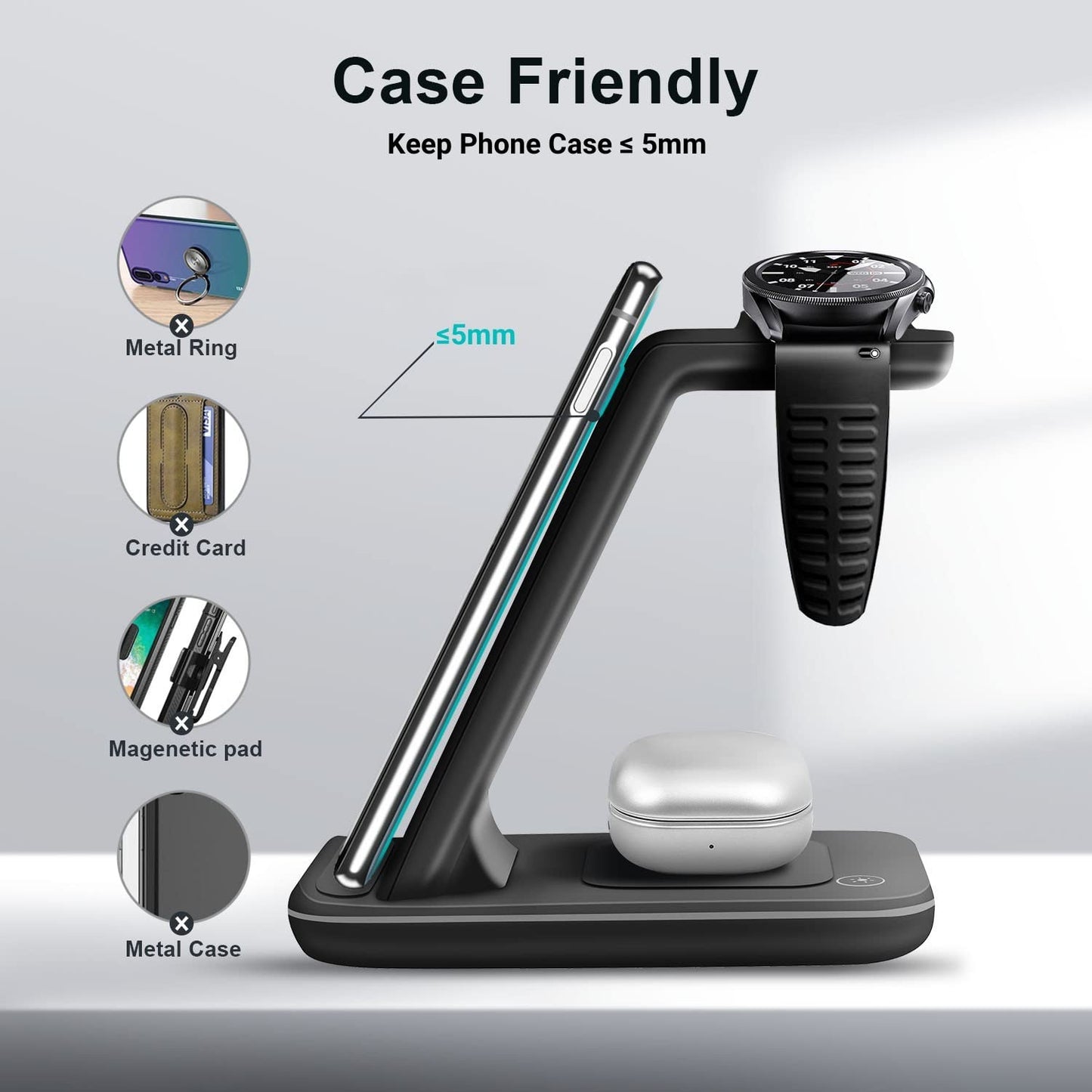 Wireless Charger for Samsung, 3 in 1 Fast Charging Station for Samsung Galaxy S23/S22/S21/S20/S10/Note 20/10, Wireless Charging Stand for Galaxy