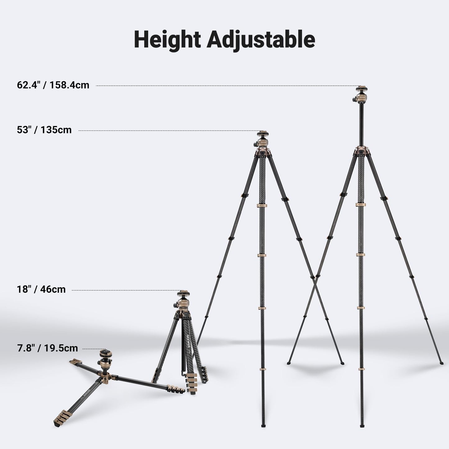 NEEWER LITETRIP Carbon Fiber Travel Tripod with Pan Tilt Low Profile Ball Head,62.4" Arca Type DSLR Camera Phone Holder Stand Compatible with PD V3
