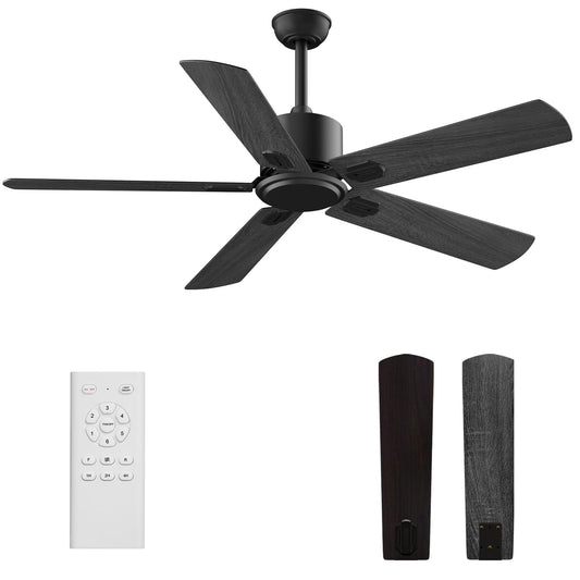 Obabala 52 Inch Ceiling Fan No Light, Modern Black Ceiling Fan Without Light with Remote & APP, Quiet Reversible DC Motor, 6-Speeds, for Living Room