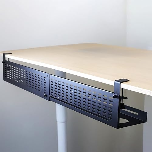AEONS Under Desk Cable Management Tray Kit - Horizontal Adjustable up to 41” Removable C Clamp Mount Reversible Computer Cord Raceway and Modesty