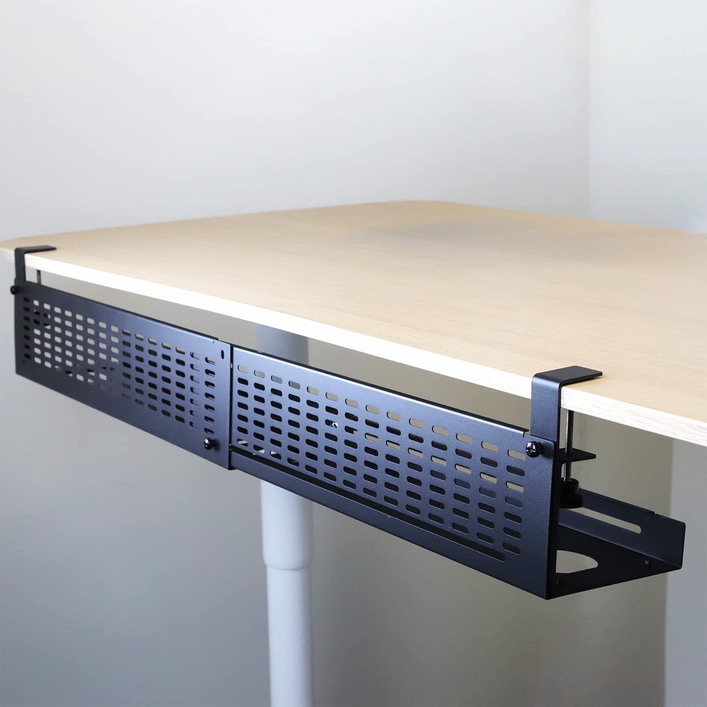 AEONS Under Desk Cable Management Tray Kit - Horizontal Adjustable up to 41” Removable C Clamp Mount Reversible Computer Cord Raceway and Modesty