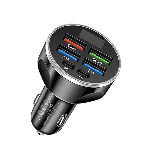 MESA'S LIVE 6-Port Car Charger USB C, 100W Max PD 65W QC3.0 Fast Charging, LED Voltage Display, 12/24V for Car/Truck/RV, Compatible with iPhone