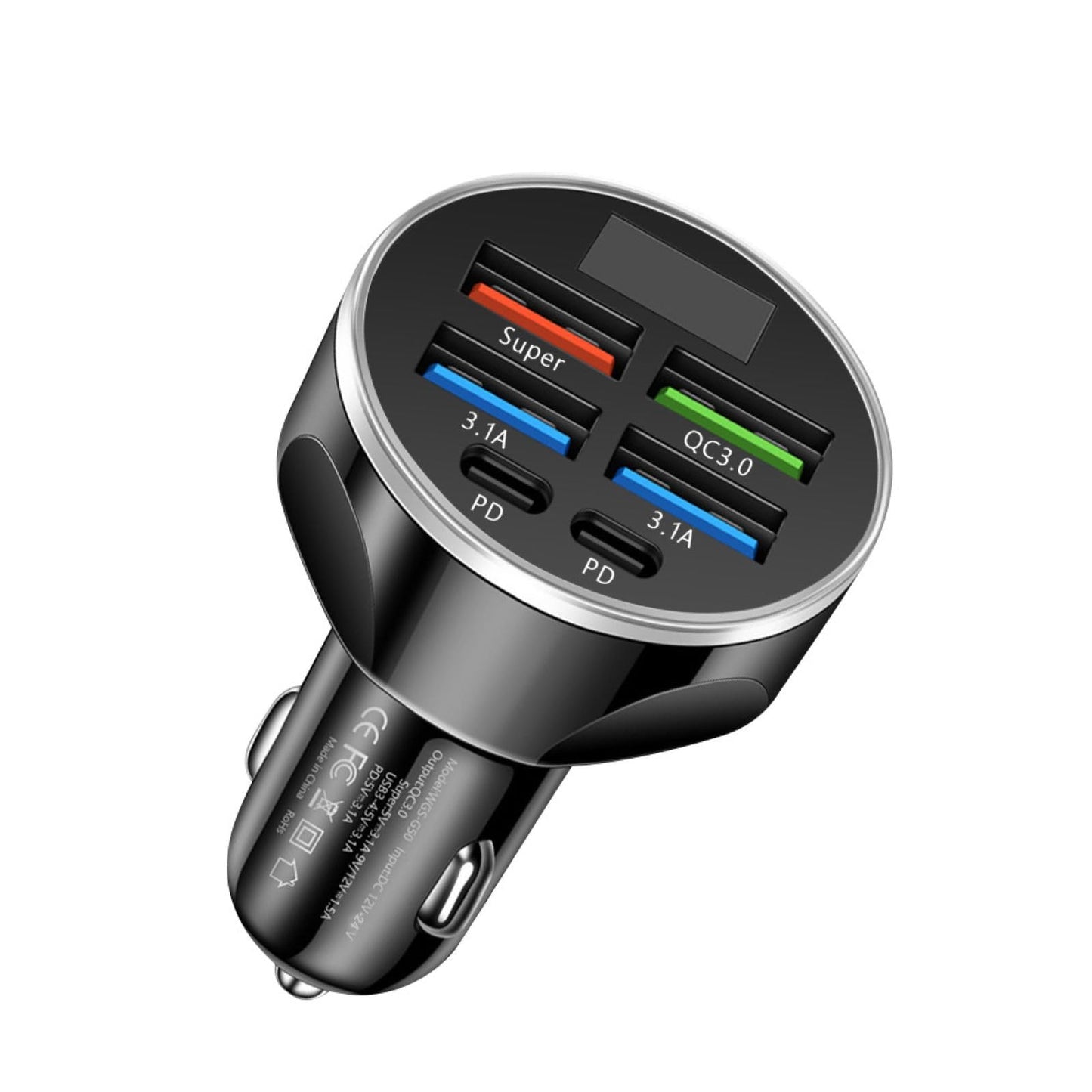 MESA'S LIVE 6-Port Car Charger USB C, 100W Max PD 65W QC3.0 Fast Charging, LED Voltage Display, 12/24V for Car/Truck/RV, Compatible with iPhone