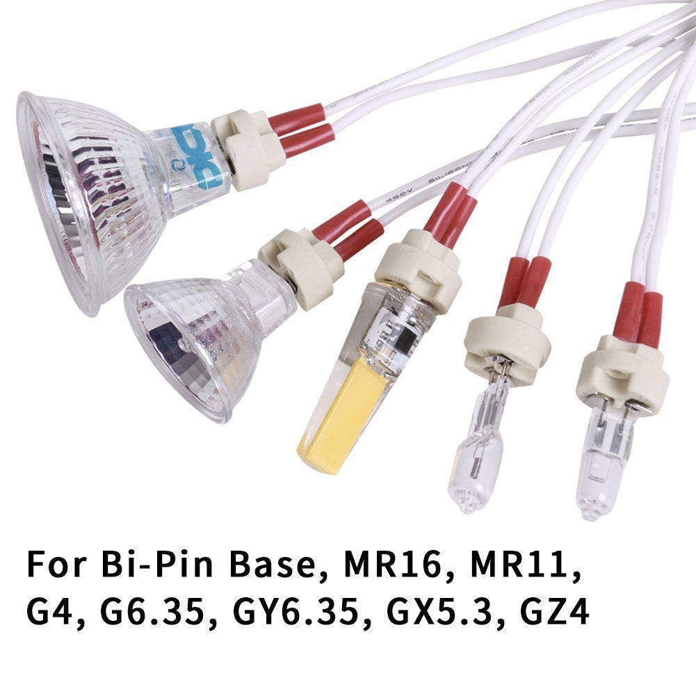 (Pack of 10) Mini Bi-Pin Socket up to 75 Watts Ceramic Body for LED Halogen Light Bulbs with Base GU5.3, G4, MR11, MR16