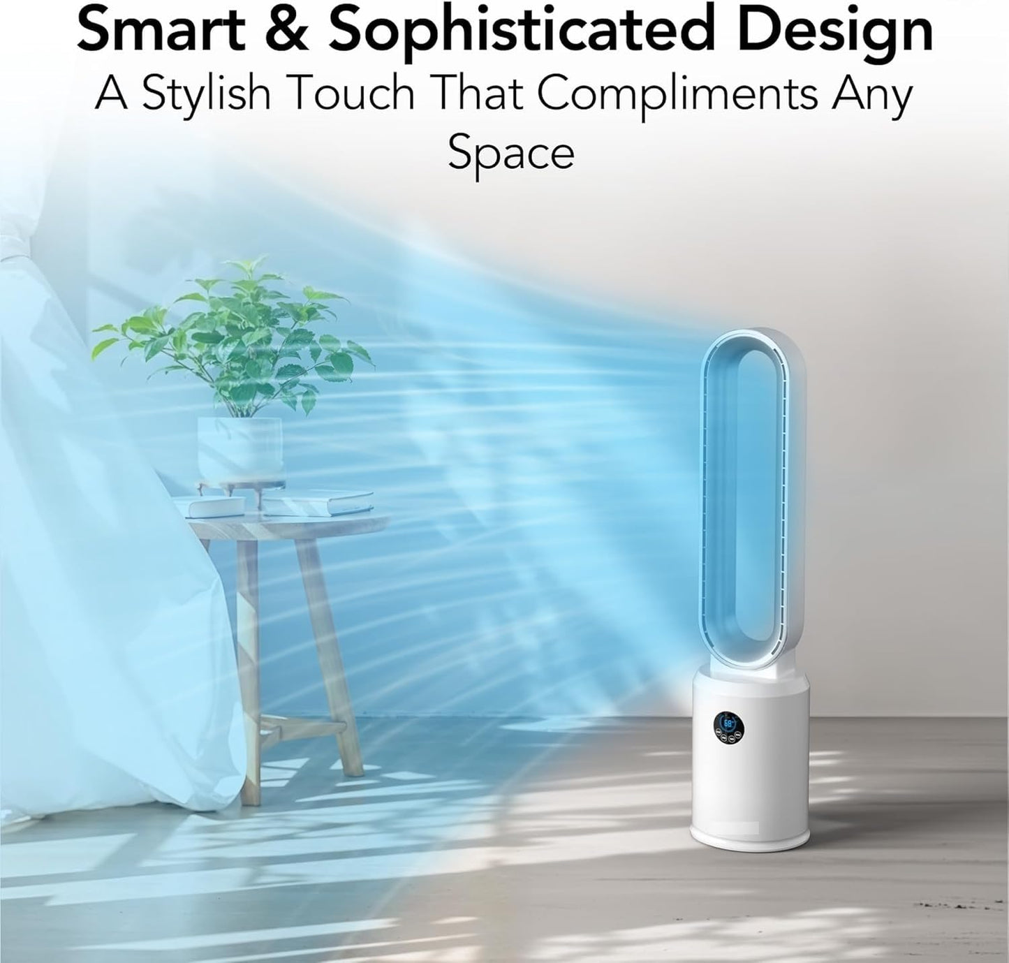 EZ-CHILL 40" Bladeless Tower Fan for Bedroom with Remote Control, 9H Timer, Wide Area Oscillation, Push Button Digital Display, 3 Speed Home Floor