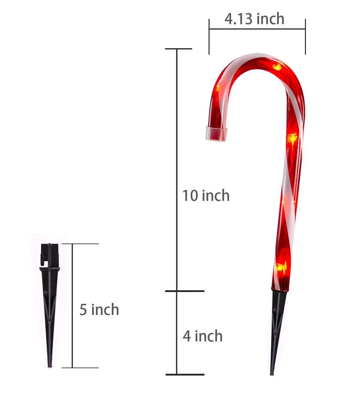 Christmas Candy Cane Lights Outdoor Pathway -10 Pack Lighted Candy Cane Pathway Markers Lights Walkway, 10 inch Candycane Christmas Sidewalk Outdoor