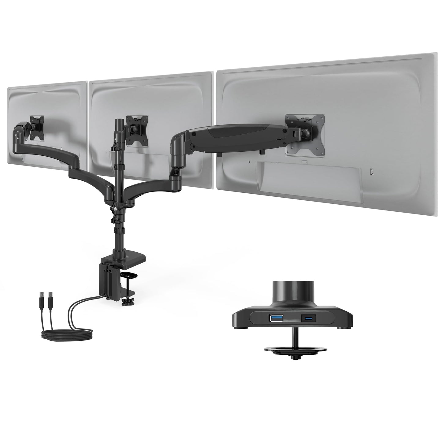 Mount-It! Triple Monitor Mount, 3 Monitor Desk Mount with Gas Spring Arms, Fits 13-32 Inch Screens up to 17.6 lbs per Arm, VESA 75 & 100, Clamp or
