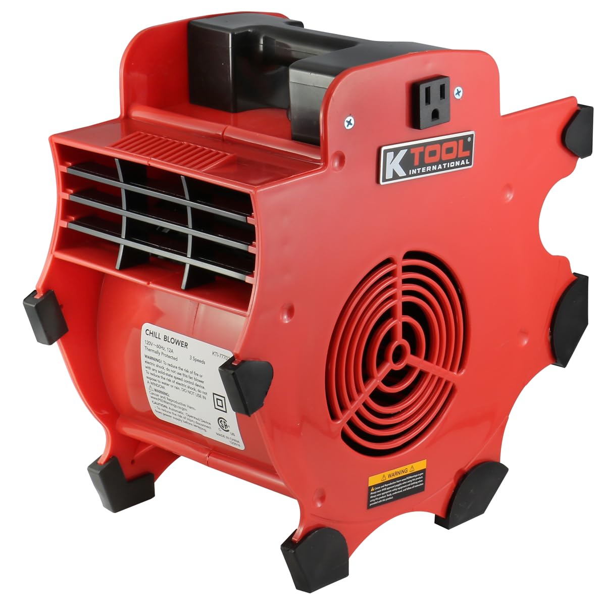 K Tool International 77702 Utility Floor Blower Fan, 300 CFM, 3 Speed Motor, Overload Protection, Impact Resistant ABS, 180 Watt, 110-120V, 60Hz, 12