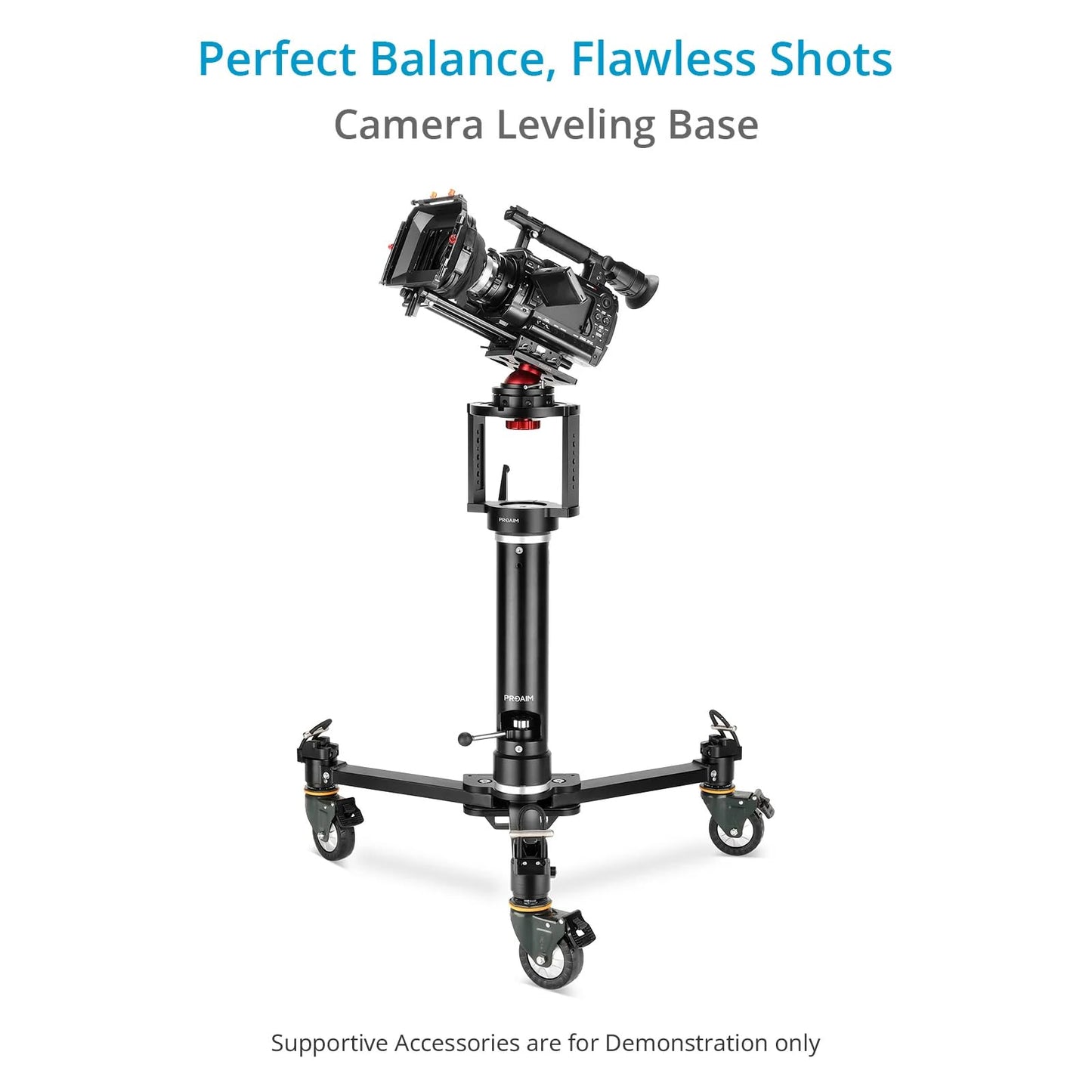 PROAIM Camera Support Leveling Base. Comes with Mitchell & 3/8” Base Mount. Payload up to 30kg/66lb. Swivel 360° with Inclination of up to 27°.