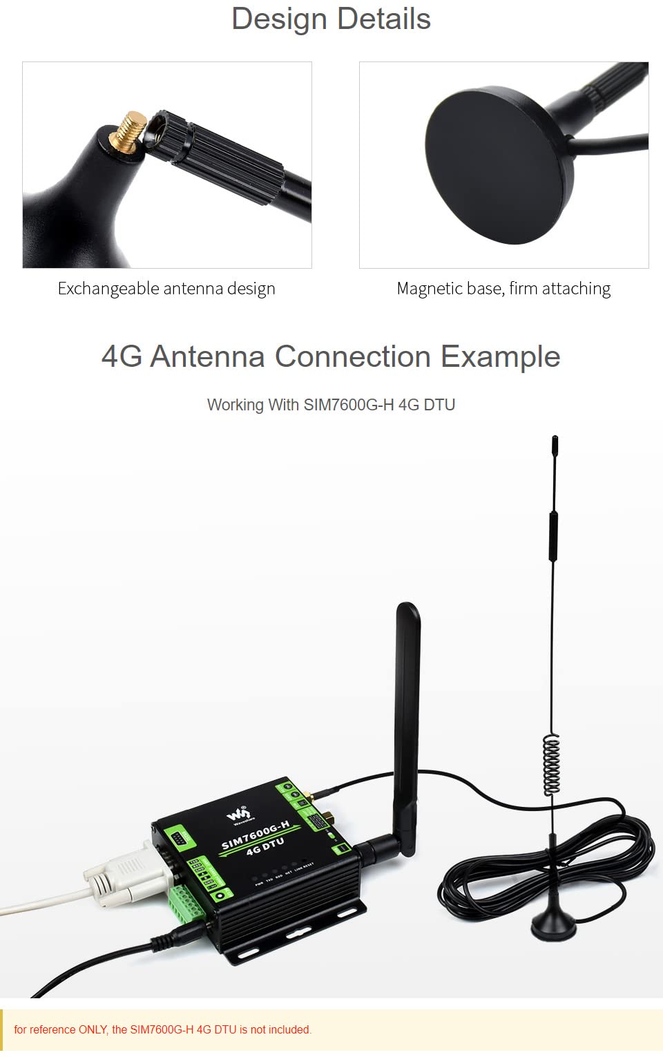 Waveshare 4G High Gain SMA Antenna for Outdoor Condition Supports 4G/3G/2G/LPWA Waterproof and Magnetic Base