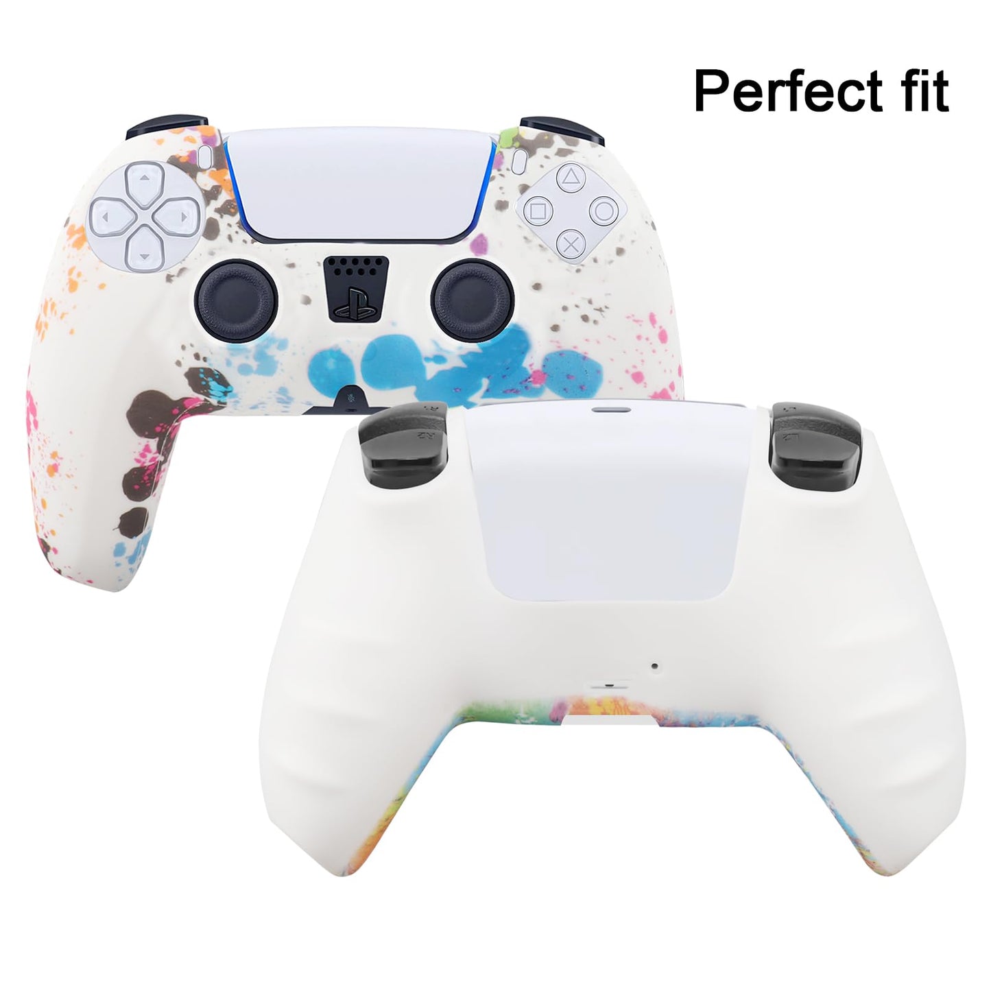 Miruchertter PS5 Silicone Controller Skin 2 Pack Anti-Slip Silicone Protector Sleeve Cover Case for PlayStation 5 with 8 Thumb Grip Caps PS5
