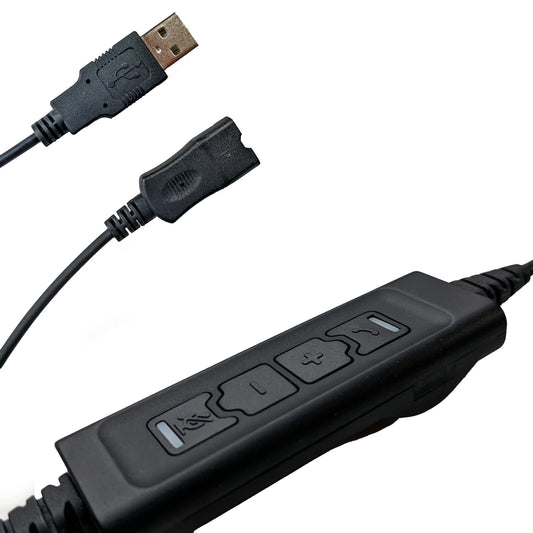 Headset USB Adapter for Laptop, PC - Made for Poly Plantronics Wired Headphones with Mic and Quick Disconnect (QD), Volume, Mute Controls at