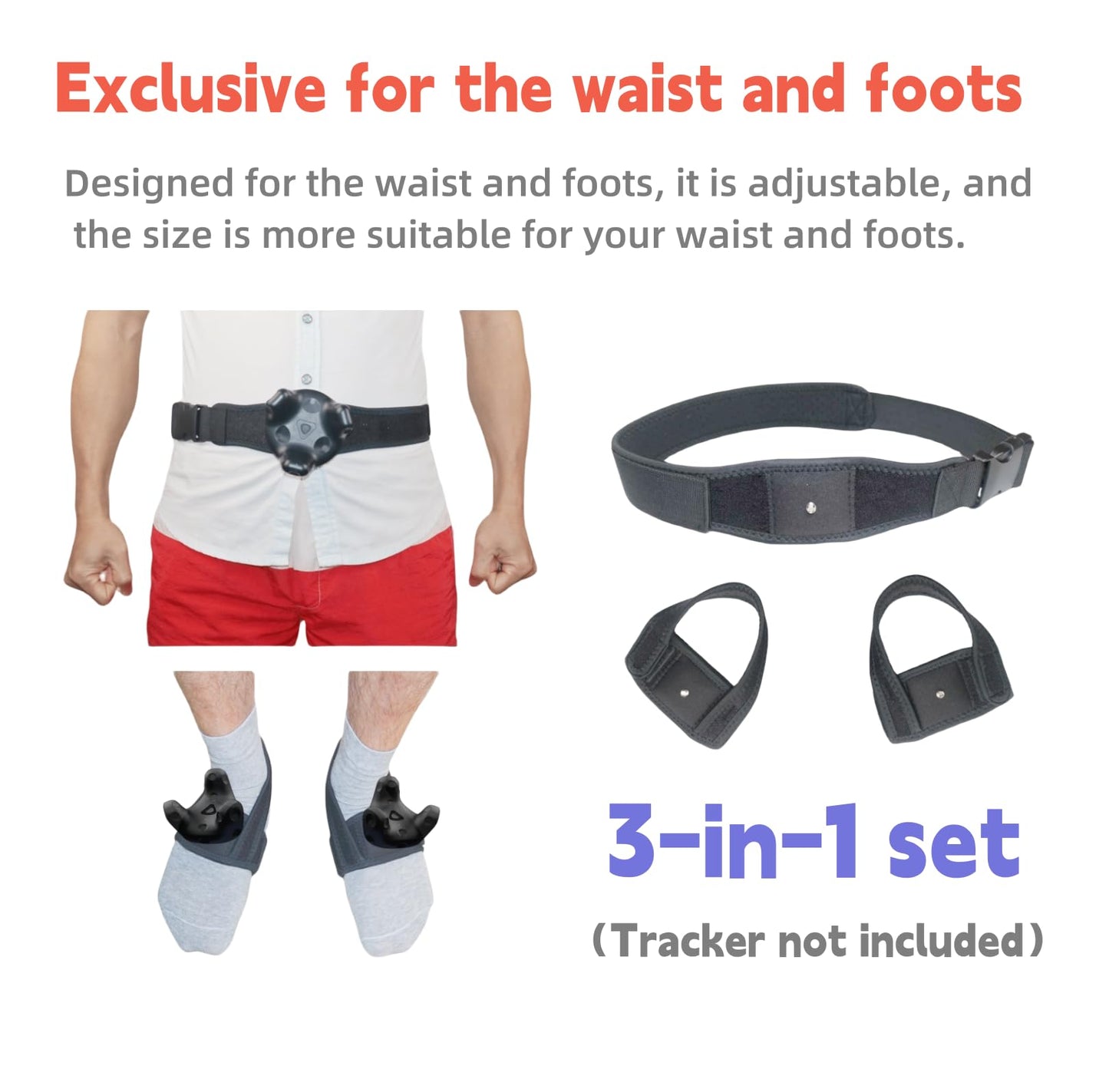 Jadery VR Tracker Straps Waist+Feets 3 in1(New Model for 2024), for Vive Tracker, Ultimate Tracker, Tundra Tracker -Full Body Tracking Belt in VR