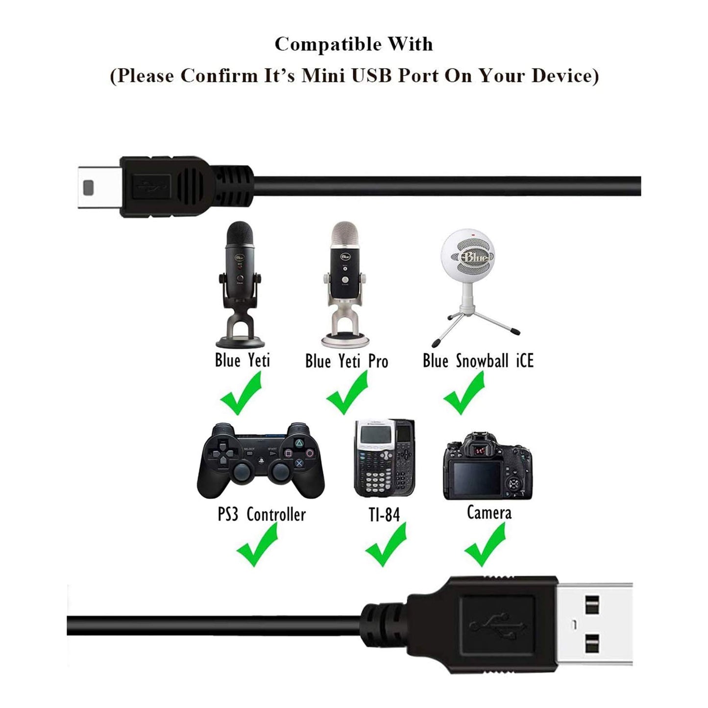 Love your yy Replacement USB Cable Power Cord for Blue Yeti Recording Microphones MIC, Blue Snowball iCE USB Mic Wire (10 FT)