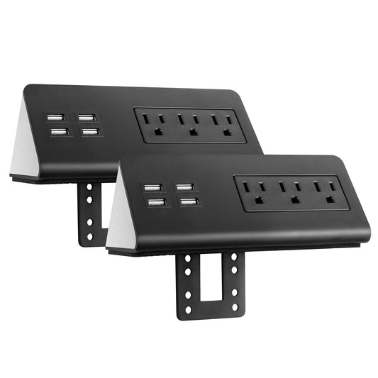 Emerising 2-Pack Desk Edge Mount Power Strips with 4 USB Ports & 3 AC Power Outlets for Home and Office Desktop Charging Bucket, 1250Joules Surge