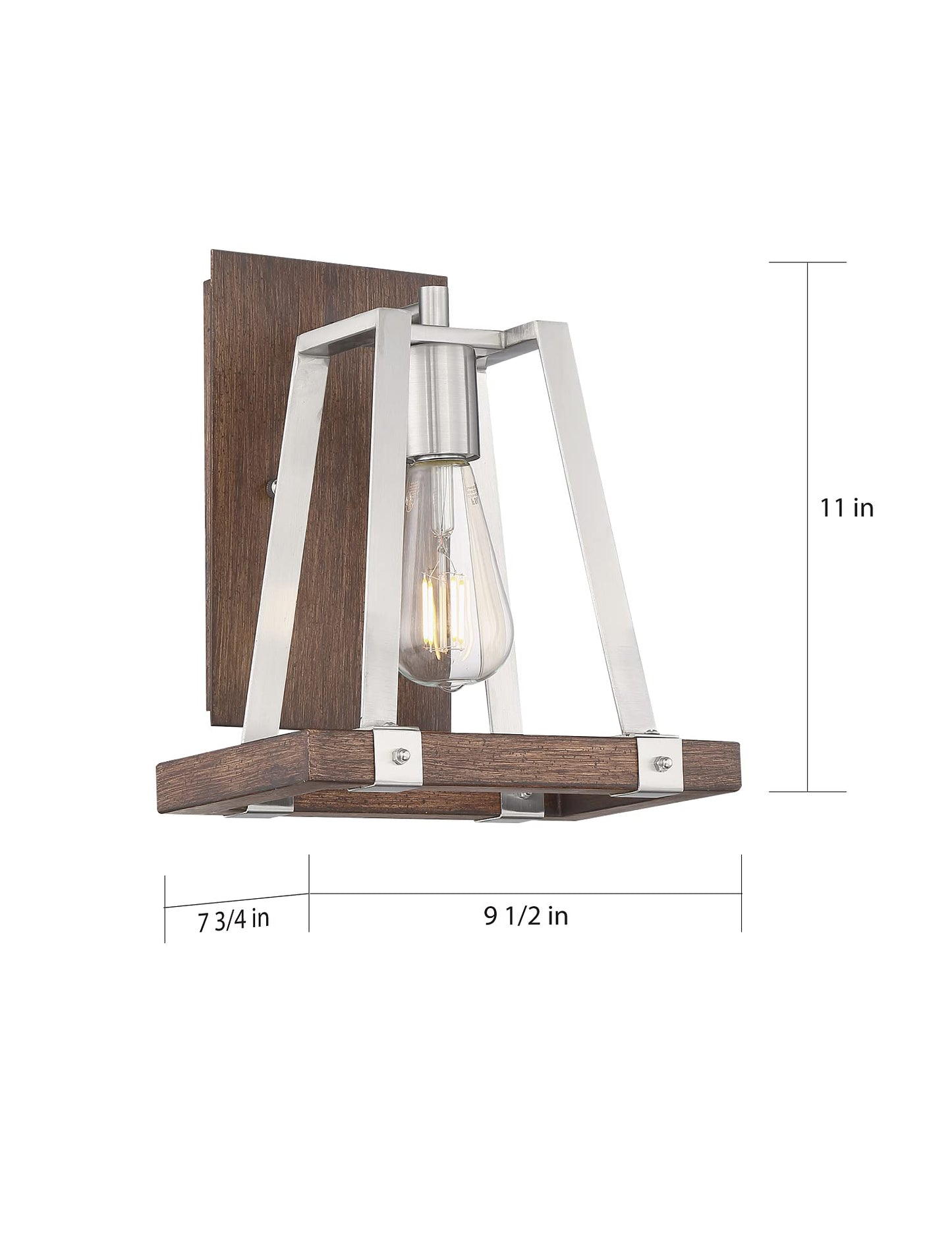Nuvo 60/6881 Outrigger Wall Sconce Brushed Nickel and Nutmeg Wood Finish, 1 Light